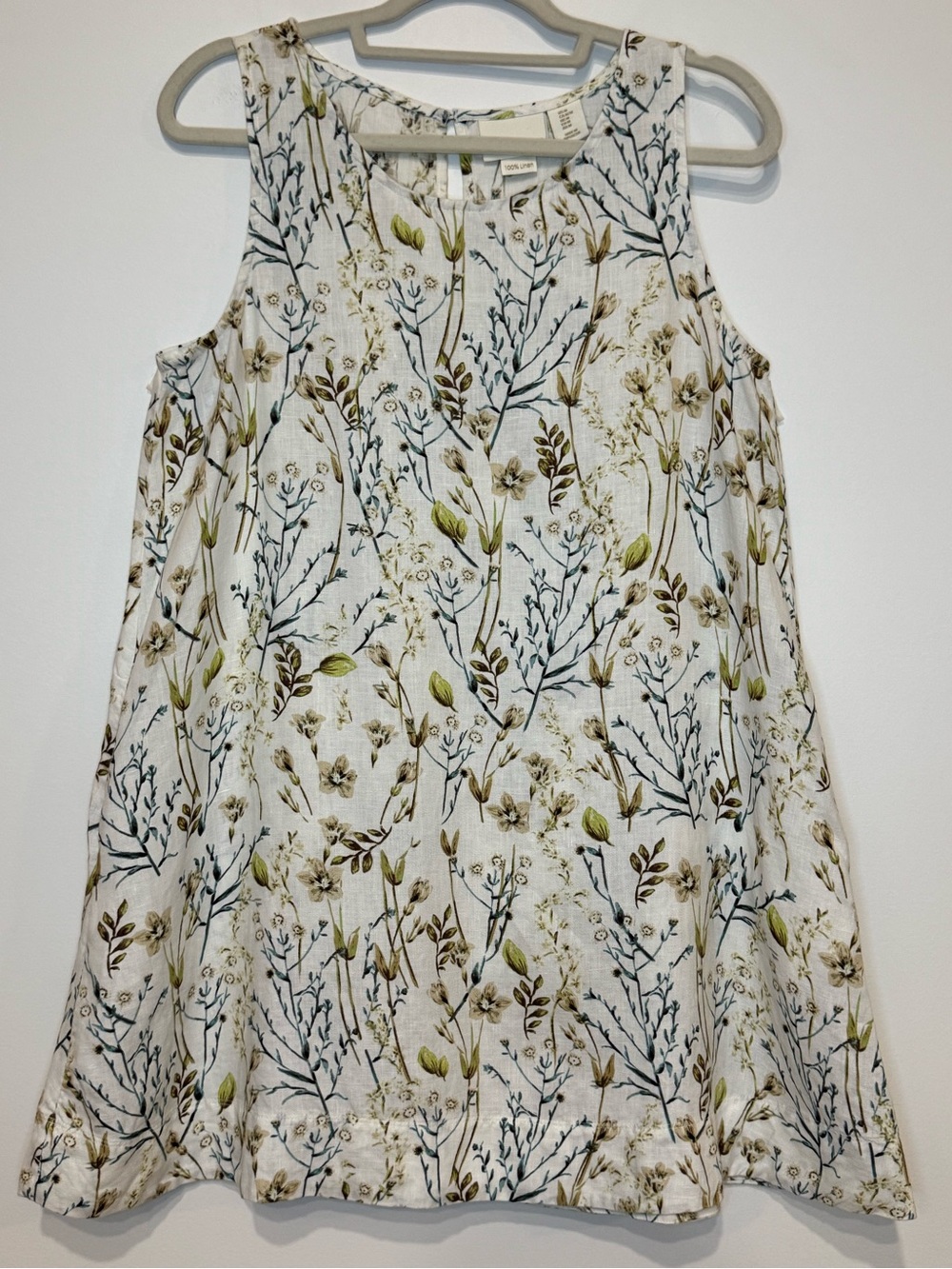 Cynthia Rowley 100% Linen Sleeveless A-Line Botanical Print Dress Size M